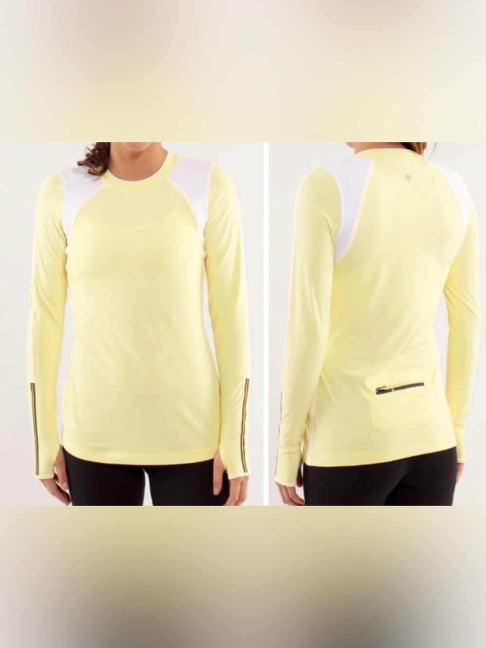 Lululemon Run: Layer Me Long Sleeve Mellow Lemon / White Size 8